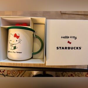Starbucks Hello Kitty Mug with Green Handle and Red Accents